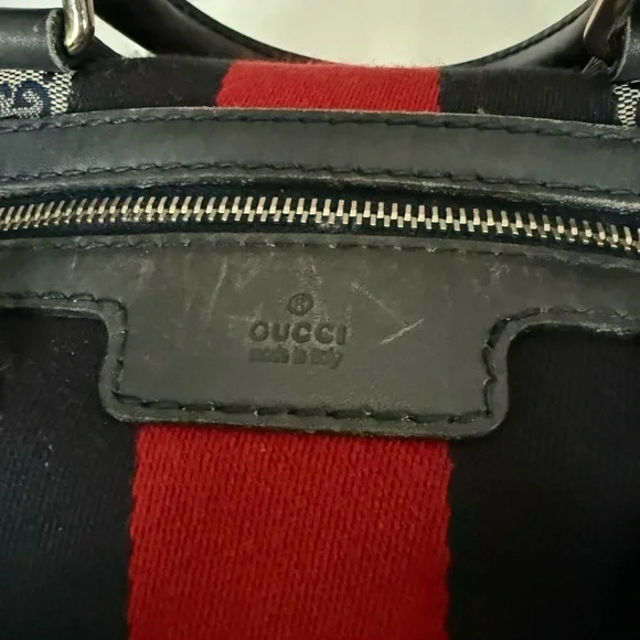 Gucci Blue and Red Striped Boston Bag - Picture 4 of 17